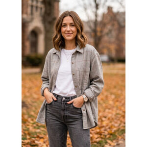 Abercrombie & Fitch Oversized Plaid Flannel Button Up Shirt Gray Brown Medium